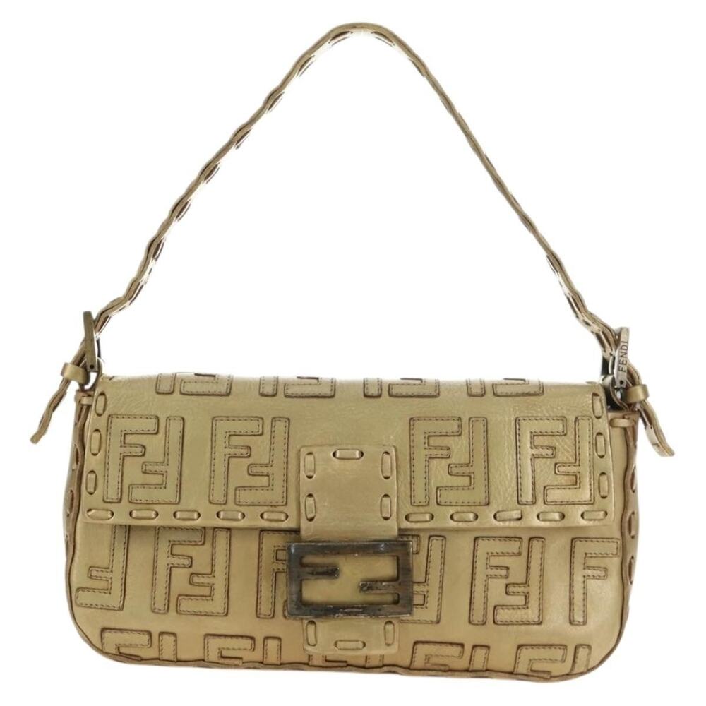 Fendi Zucca Leather Mamma Baguette Shoulder Bag Gold